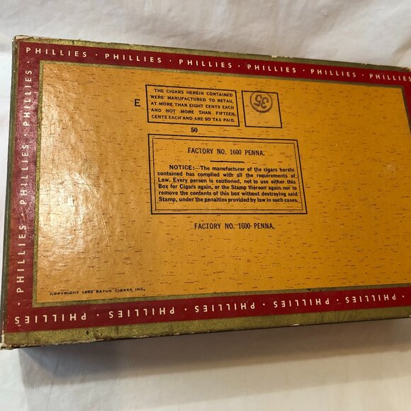 Vintage PHILLIES CIGAR BOX / Perfecto / Smoking / Tobacco / Empty 10 Cent Cigars - Picture 8 of 8